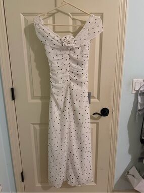Wayf White Polka Dot One-Shoulder Maxi Dress